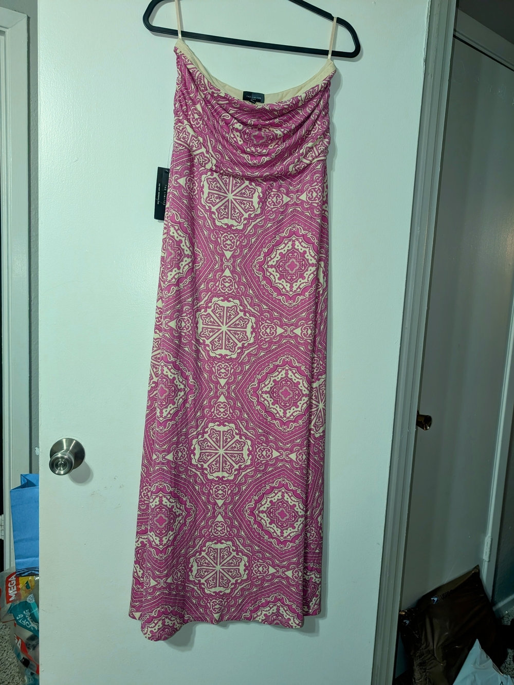 Large Women's Pink Patterned Maxi Dress - Strapless NWT